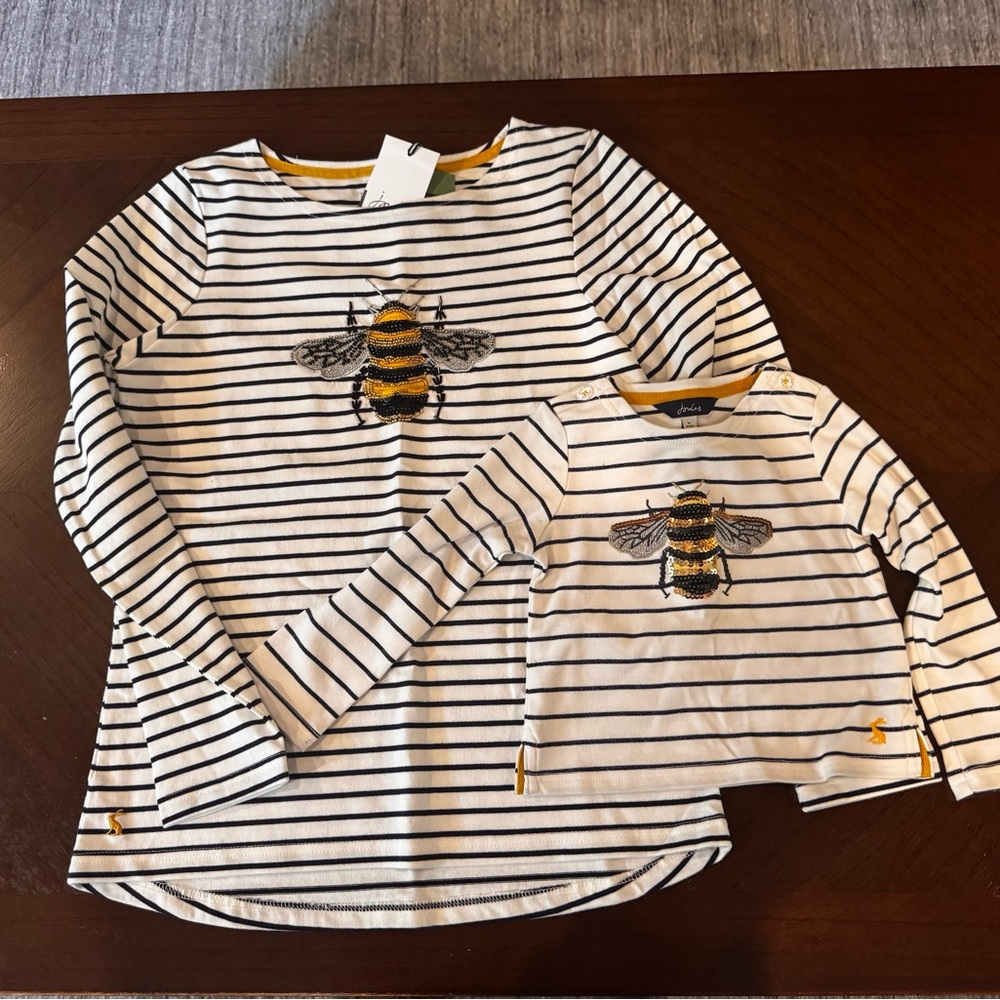 Striped Bee Embroidered Shirts for Mom and Kid!